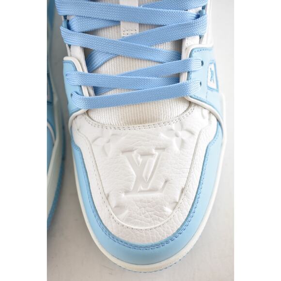 Louis Vuitton Sky Blue Empreinte White Leather Low Trainer Sneaker UK 9 US 10 11 - Picture 11 of 16
